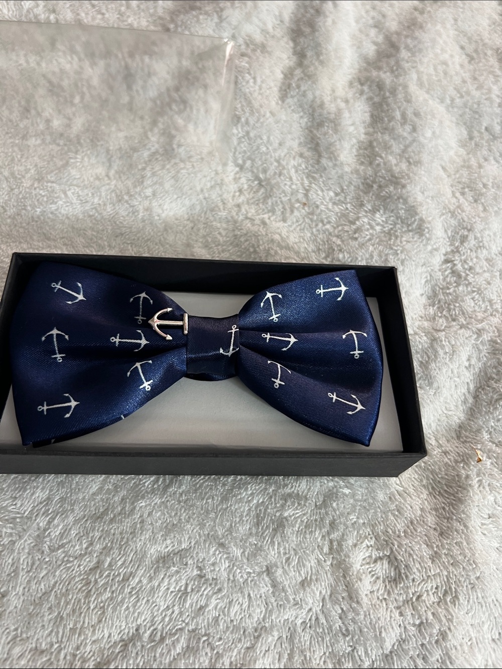 Tytus Tied Navy Anchor Patterned kids/Mens Bow Tie with silver anchor emblem - Picture 3 of 3